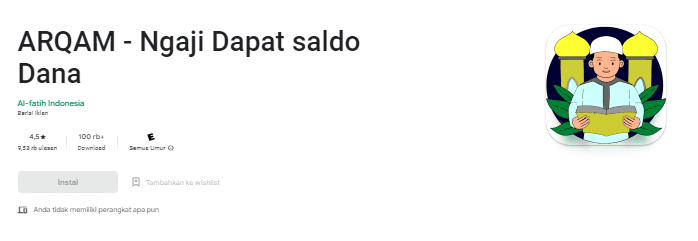 Aplikasi ARQAM Mengaji Dibayar Saldo Dana
