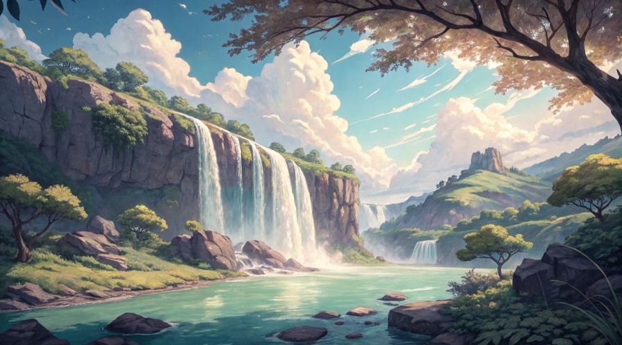 cara Menggambar Pemandangan Air Terjun Menggunakan Pastel